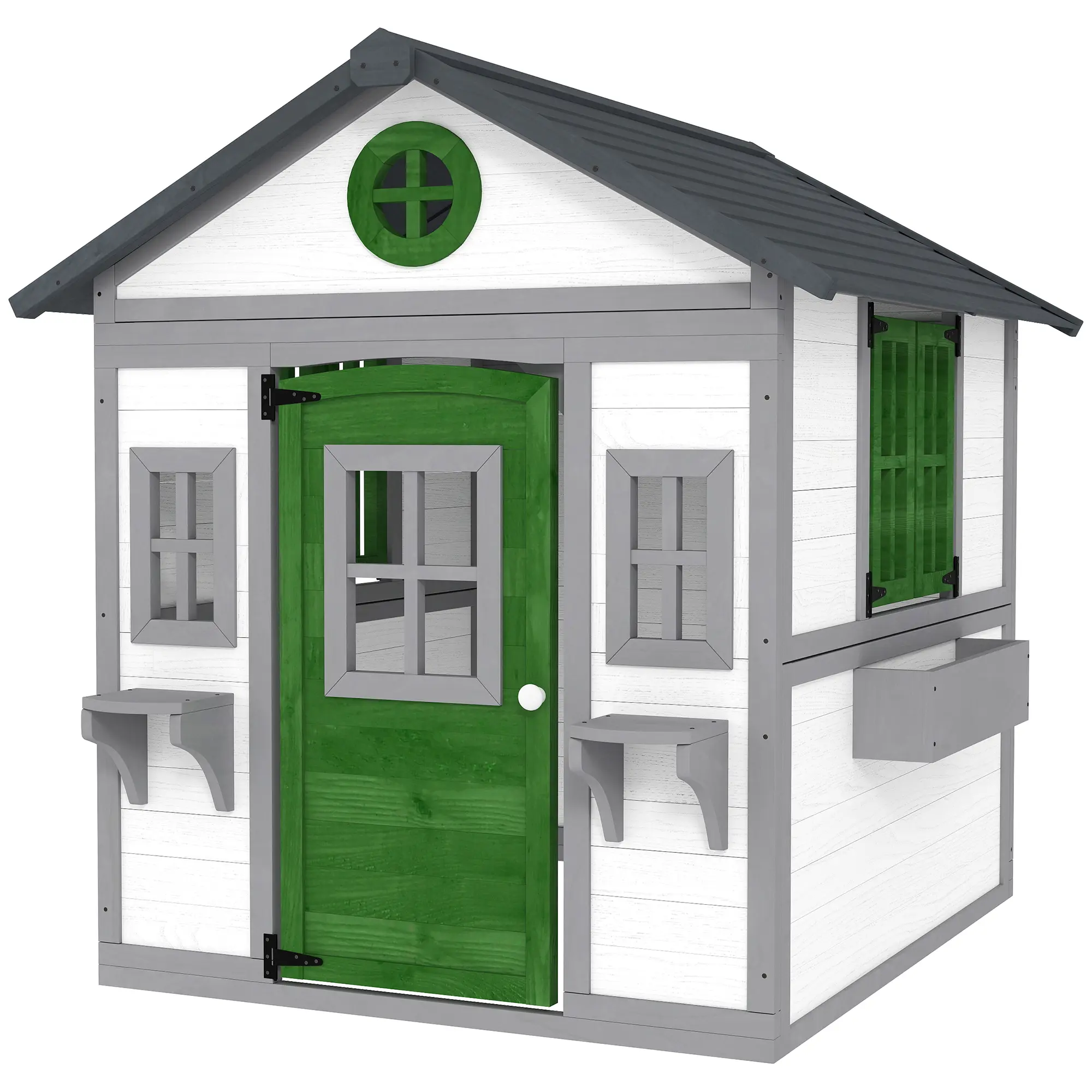 Outdoor Wood Playhouse for Children White Large Door Bright Airy Convertible to Poultry Coop for Lake House Camp Cabin Birthday Gift Ages 3-8