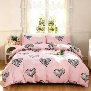 3-Piece Warm and romantic pink heart print Bedding Set, (Include 1*Duvet Cover, Without Duvet Insert,2 *Pillowcases, Without Pillow Core)Soft Fabric, Detachable Zipper, Bedroom Decor, Perfect Gift for Girls and Couples