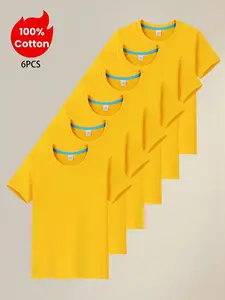 Kids Cotton Short Sleeve T-Shirts 6 Pack, Soft Skin-Friendly Summer Tops, Unisex Casual Wear, Ideal Gift for Kids