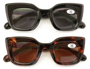 2 Pairs Women Outdoor Reading Sunglasses Oversized Full Lens Readers Square Cate