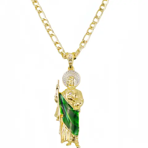 Saint Jude Necklace Diamond 14K Gold Plated Copper Chain San Judas Tadeo Necklace Saint Jude Medal Religious Symbol Daily Accessory Choice Pendant Religious Necklace Chain Necklaces Faith Necklace Necklace Pendant Jewelry