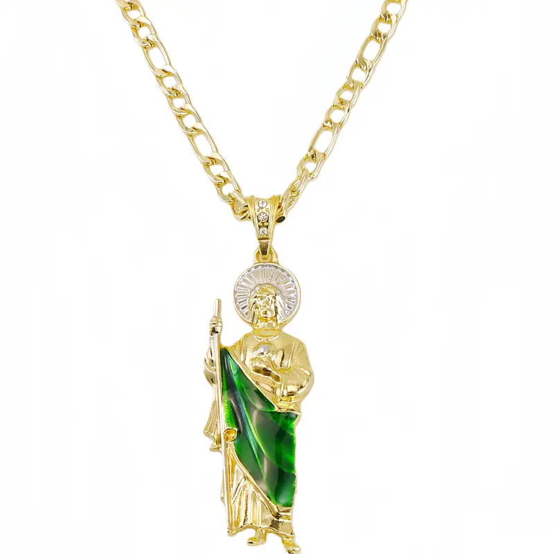 Saint Jude Necklace Diamond 14K Gold Plated Copper Chain San Judas Tadeo Necklace Saint Jude Medal Religious Symbol Daily Accessory Choice Pendant Religious Necklace Chain Necklaces Faith Necklace Necklace Pendant Jewelry