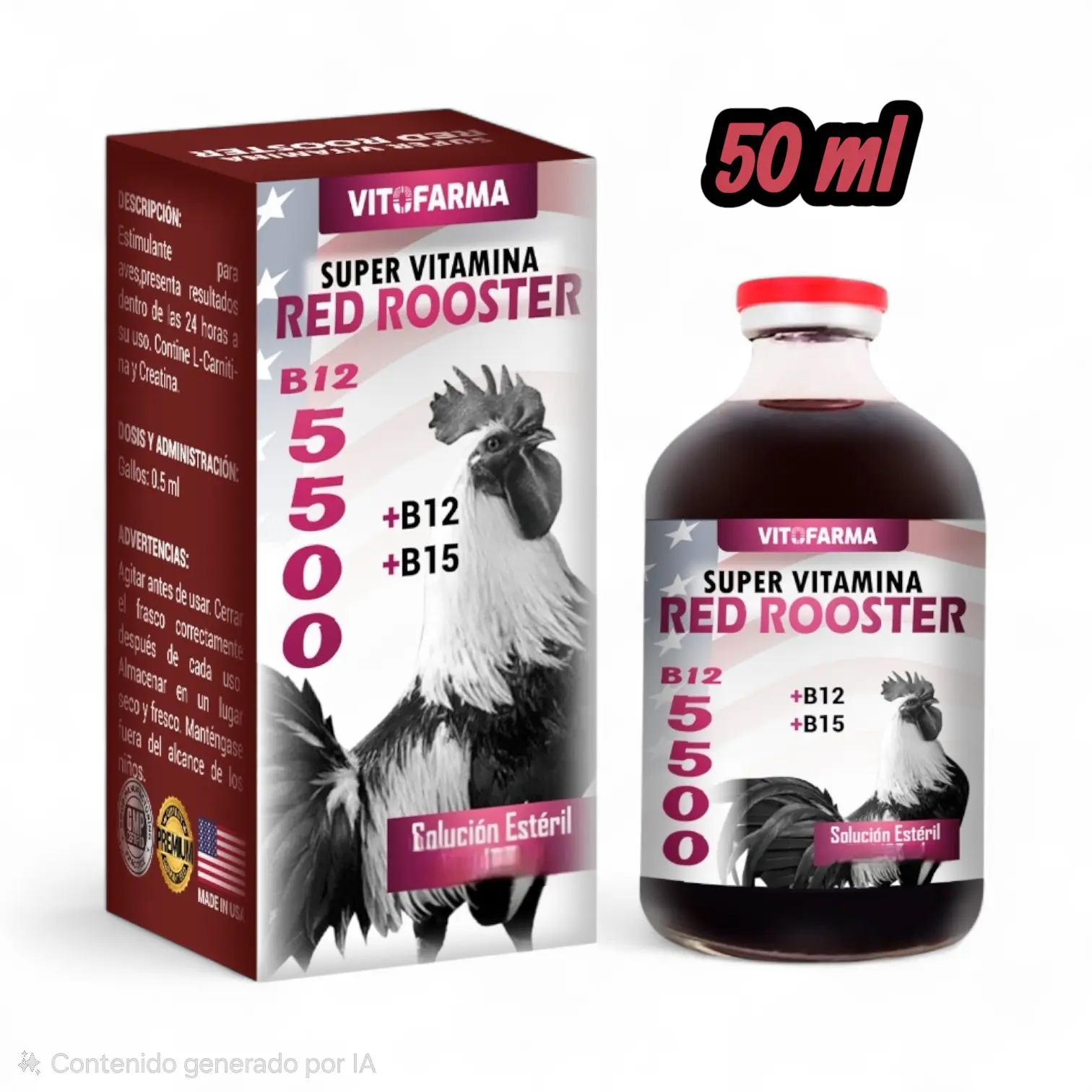 Red Rooster B12 & B15 Bird Supplement | Daily Wellness Support | 50 ml | Vitofarma