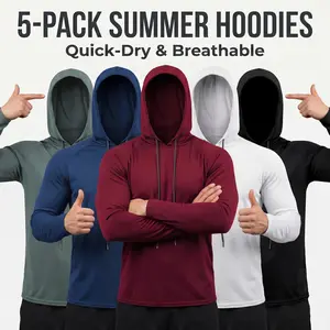 Men's Essential Long Sleeve Hoodies Moisture Wicking Activewear Tops for Men Menswear Sweatshirts Sweat Sun Stretch outdoorfun Athletic Workout Clothing Gym Sportswear