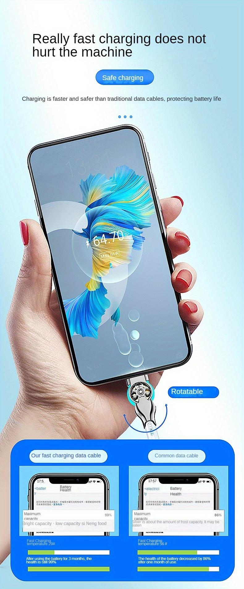 Quick Charging Type-C Data Cable with Dual Elbow Rotation for iPhone, Android, Samsung, Huawei, and More