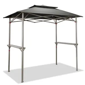 CROWN SHADES 8 x 5 Foot BBQ Grill Gazebo Beach Tent Canopy, Easy Up Outdoor Patio Shade Cover with Double Tier Vented Top & 2 Side Shelves, Grey