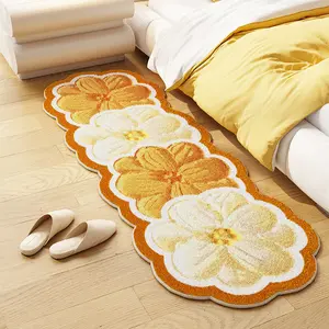 PINSOUL Soft Fluffy Flower-Shaped Bedside Runner, Aesthetic Floral Washable Area Rug, Coquette Bedroom Decor Rug, Floral Washable Rug, Fluffy Area Rug