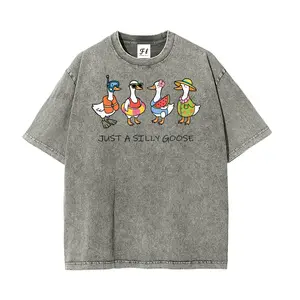 “JUST A SILLY GOOSE” S~5XL Oversize Unisex Washed T-Shirt for Women and Men's Unisex Fit Batik Cotton Oversize Streetwear Menswear  Super Soft Pre-Shrunk
