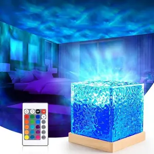 【16 Color Ocean Wave Projector Light with Remote Control】Rechargeable 3D Tesseract Midnight Aura Lamp Lamp for Home Office Bar Restaurant Bathroom Decorative Modern Waterfall Design Interior Lighting, Color Changing Lights, Magic Led Lighting, Multifuncti