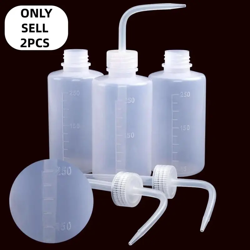 2-Pack Eyelash Cleaning Plastic Storage Bottles with Curved Tip, Refillable Design Spray Containers, 150/250/500ML Capacity, Safe Irrigation Sprayers for Makeup Tools and Tattoos