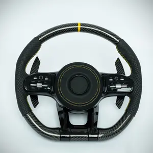 Mercedes Benz leather steering wheel with red marker and white stiching