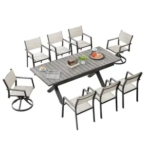 SEEHILL Extendable Patio Dining Set for 8, Never-Rust Aluminum Outdoor Dining Set with 2 Swivel Chairs, Expandable Dining Table and 6 Double-Layer Textilene Chairs, Patio Furniture Set for Garden, Deck,  Backyard outdoorfun