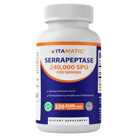 Vitamatic Serrapeptase Natural Dietary Supplement for Adults - 240000 SPU, 120 Delayed-Release DRCaps, Dairy-Free Joint Health Supplements, FDA Registered Capsules