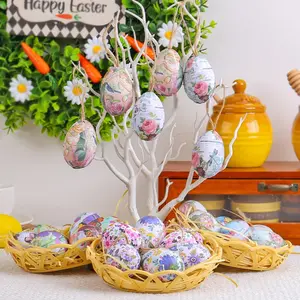 6 Easter egg ornaments, painted egg decorations, Easter eggs, suitable for decorating garden trees and bonsai