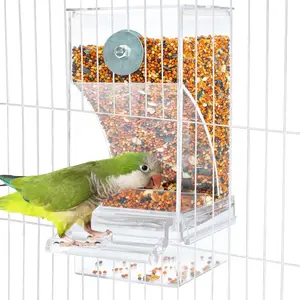 Automatic Bird Feeder for Cage No Mess Parakeet Feeder Seed  Container Feeding Station Cage Accessories for Small Birds Parrot Canary Lovebirds(Transparent)