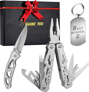 Multitools Gift Set THANK YOU, 14-in-1 Multi-tool Pliers & Pocket Knife Set with Keychain Tag, 3-Piece EDC Kit for Camping, Hiking - Premium Gift Box for Birthday, Christmas, Thanksgiving Day
