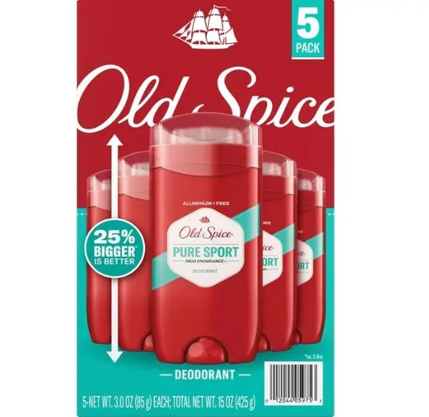 Old Spice High Endurance Deodorant, Pure Sport Scent, 3.0 oz Sticks, 5 Pack, 48-Hour Odor Protection, Long-Lasting Fresh Scent for Everyday Use