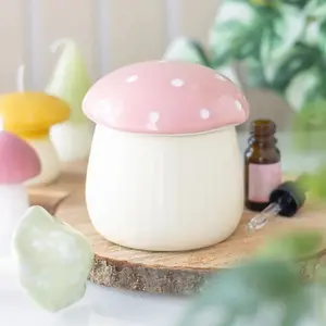 Standard Ceramic Pink Mushroom-Shaped Oil Burner, Scented Aroma Diffuser for Indoor Room Use (Home Fragrance Home Care Supply)