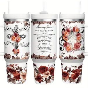 1 piece 40-ounce "Amazing Grace" stainless steel insulated cup with lid and straw, featuring a cross, Christian and faith themes, perfect gift for Easter, Mother's Day, and loved ones. Sippy Cup Straw Sublimation Cup The Ordinary Water Bottle