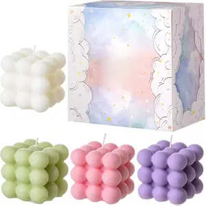 Bubble Candle  Freshener Decoration Perfume Aroma- Cube Soy Wax, 4-Piece Scented Set in White Green Pink Purple, Home Decor & Gifting, 5.5oz Each, Novelty & Stylish Design - Ornaments, Room multicoloured  household candle candles