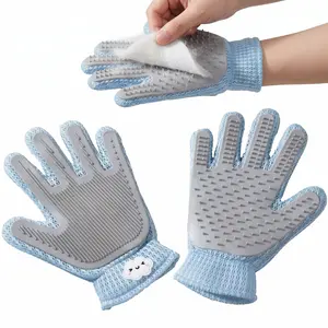 2in1 Pet Grooming Glove Double Sided Deshedding Brush for Cats Dogs Ultra Soft Easy Clean Mitt Removes Loose Hair Fur Furniture