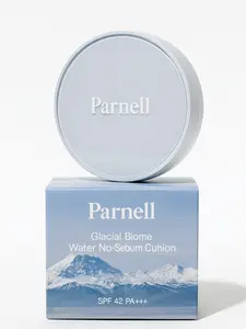 Parnell Glacial Biome Water No-Sebum Cushion 10g – Korean Oil-Free Foundation with SPF 42 PA+++ | Matte Finish, Sebum Control & Hydration for Oily, Combo & Sensitive Skin | Lightweight, Non-Comedogenic, Natural Look Compact