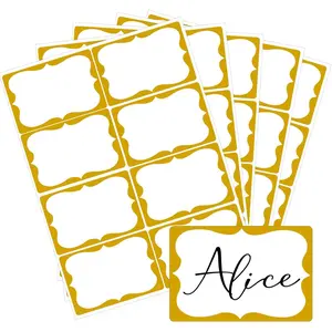2" x 3" 200 Pcs Adhesive Name Tag Stickers with Gold Border, Name Badge Labels for School, Office, Home, Party, Conferences and New Year