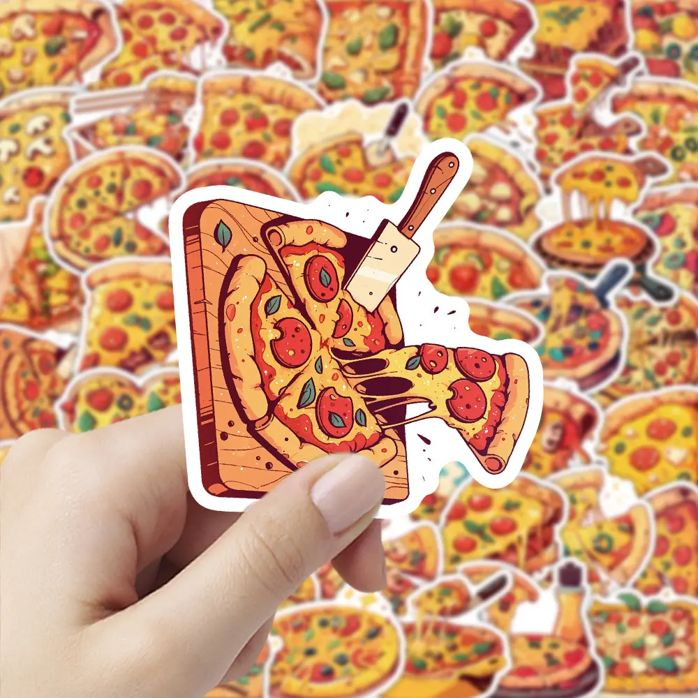 50 Pieces Pizza-themed Graffiti Stickers, Waterproof Decorative DIY Creative Stickers Suitable for Luggage, Phone Cases, Laptops, Helmets and Skateboards