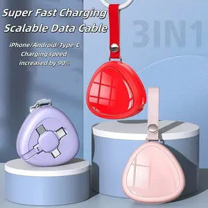 Retractable multi-fast charging cable, 3-in-1 multi-charger cable charging cable, retractable charger with Lightning/Micro/C-type iPhone, iPad, compatible with Samsung, PS, tablet and more, universal retractable USB charging cable - USB cable with MFI cer