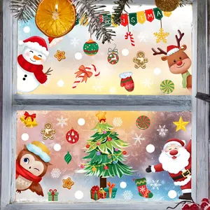 A set (20*30cm*4pcs) of Christmas window decorations with Christmas elements, 2D flat static stickers, holiday decoration background window stickers (DJ3071)