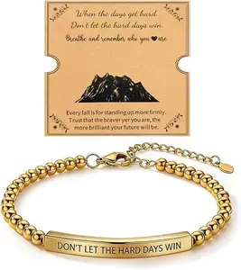 Inspirational Bracelet for Women Men, Christian Style Beaded Jewelry, Adjustable Stainless Steel Bar with Engraved Words, Religious Gift