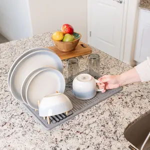 Diatomite Stone Mat with Bamboo Dish Drying Rack & Non-Slip Base