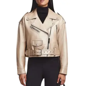 Zarae Gloss Finish Cropped Biker Jacket