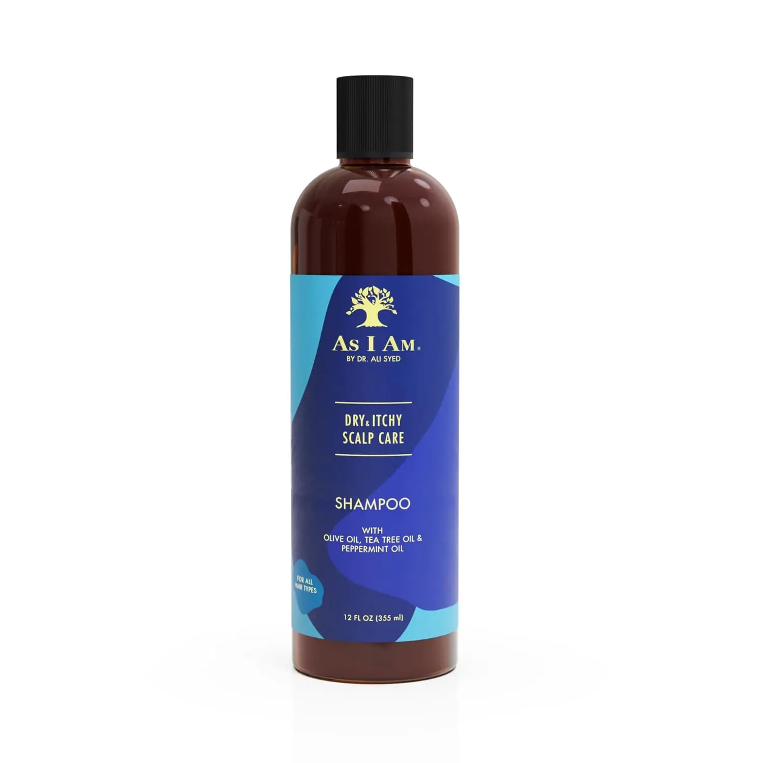 AS I AM Dry & Itchy Scalp Care Shampoo, 12 oz Sulfate-Free Hydrating Moisturizing Cleanser with Olive, Tea Tree, Peppermint Oils for Natural Dry Hair, Artificial Color-Free, Contains Aqua/Water/Eau, Aloe Barbadensis Leaf Juice & More Key Ingredients