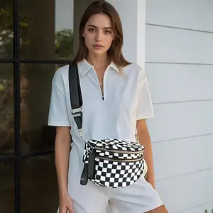 Large Capacity Checkered Crossbody Bum Bags for Women Checkered Purse Checkerboard Fanny Pack with Adjustable Shoulder Straps