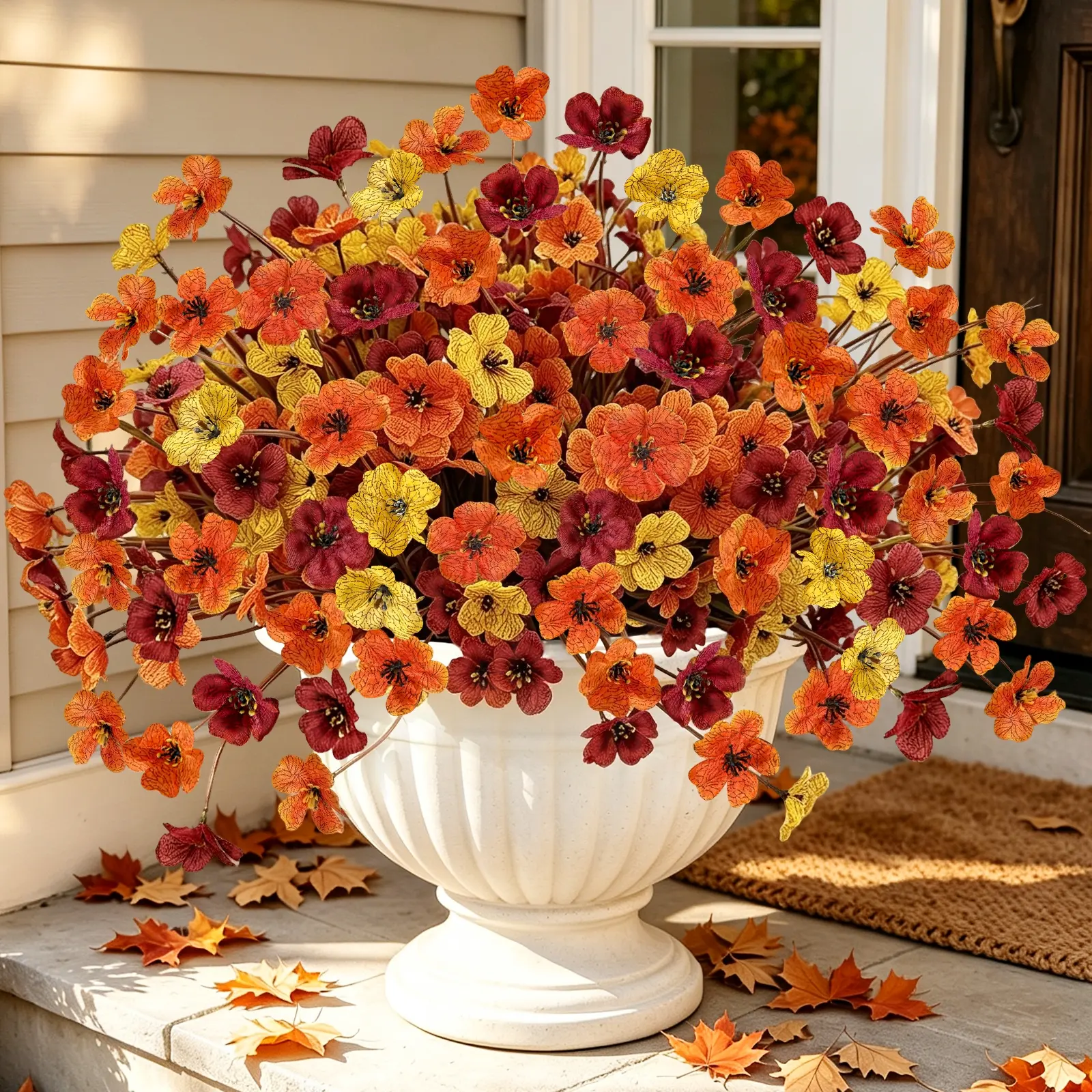 24-Bundles Pack UV-Resistant Artificial Fall Decorative Silk Flowers, Realistic Faux Mums & Daisies, Vibrant Outdoor Decor for Front Door Porch Garden