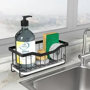 Kitchen Sink Caddy Sink Organizer, Sponge Caddy Holder for Kitchen Sink, Stainless Steel Rustproof Dish Kitchen Caddy Brush Holder with Drain Tray for Kitchen Countertop Storage Gadgets Pad Rack