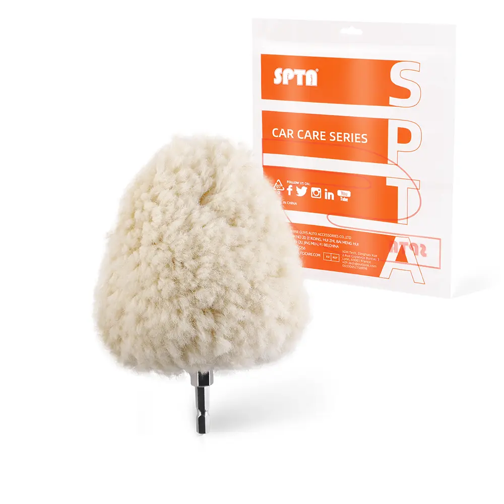 SPTA  4" Genuine Wool Buffing Ball , Wool Buffing Ball with 6mm Hex Shank , Turn Power Drill or Impact Driver into High-Speed Polisher