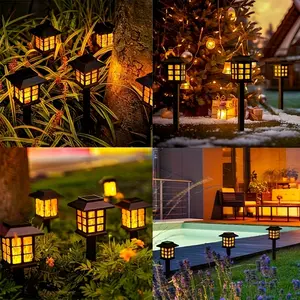 6-Pack Solar Flame Palace Lanterns, Outdoor Courtyard Lights, Decorative Night Lights for Garden and Lawn, Landscape Street Lamps for Villa Aisles