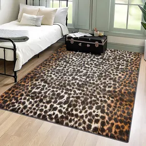 Velvet + Soft and Comfortable Classic Leopard Pattern Printed Carpet, Home Decoration Carpet, Living Room Large Carpet Sofa Cushion Door Mat Coffee Table Mat Bedroom Carpet Bedside Carpet, Animal Print Rug