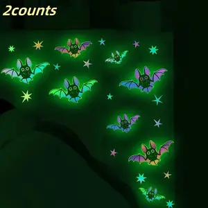2 Piece Glow in the Dark Bat Decorative Wall Stickers, Removable PVC Cartoon Bat Decals, No Power Needed, Perfect for Living Room, Study, Bedroom
