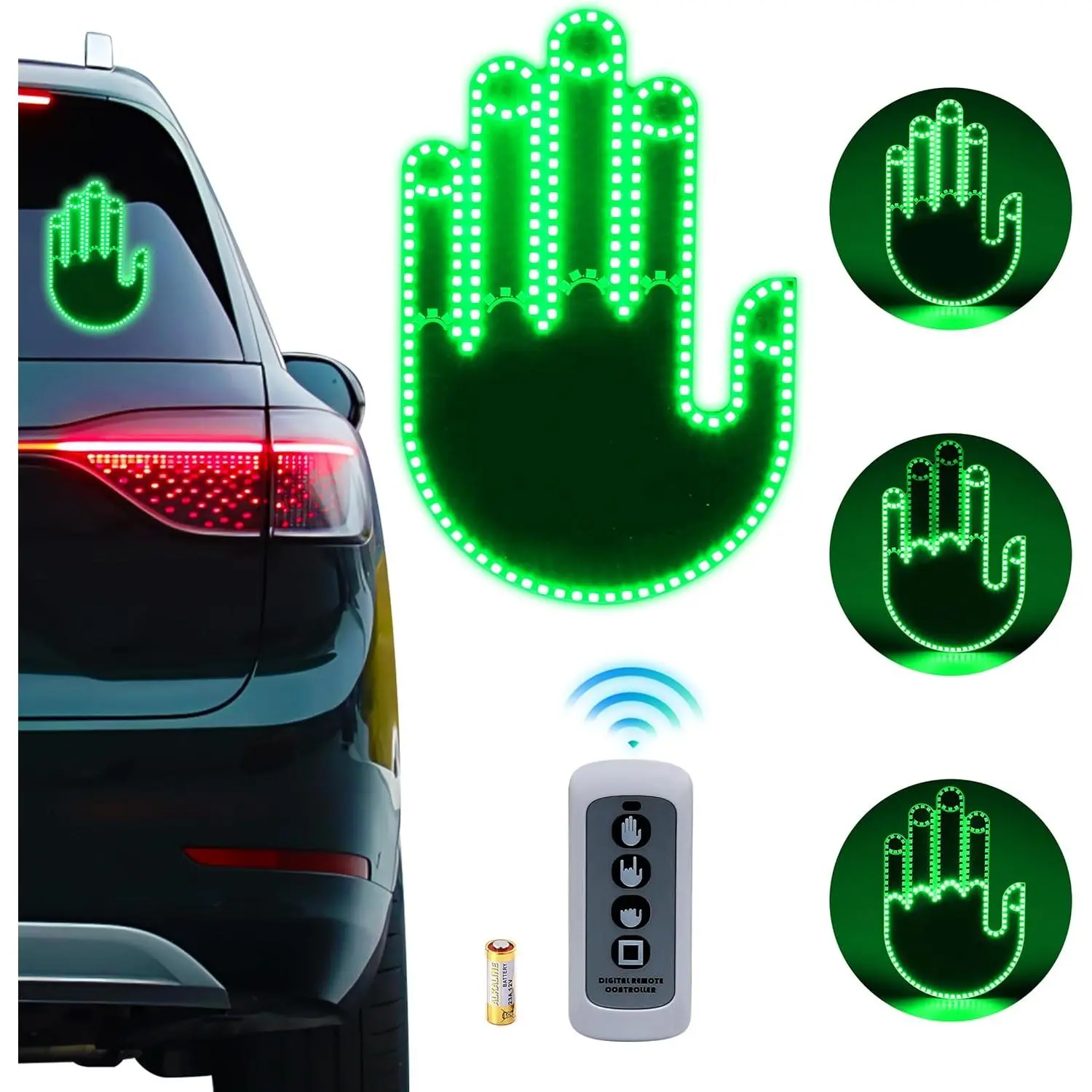 Hand Gesture Light for  - 3 in 1 LED Finger Light with Remote Control |  Window Sign for Drivers, Funny  Accessories & Road Rage Gadgets (Green)
