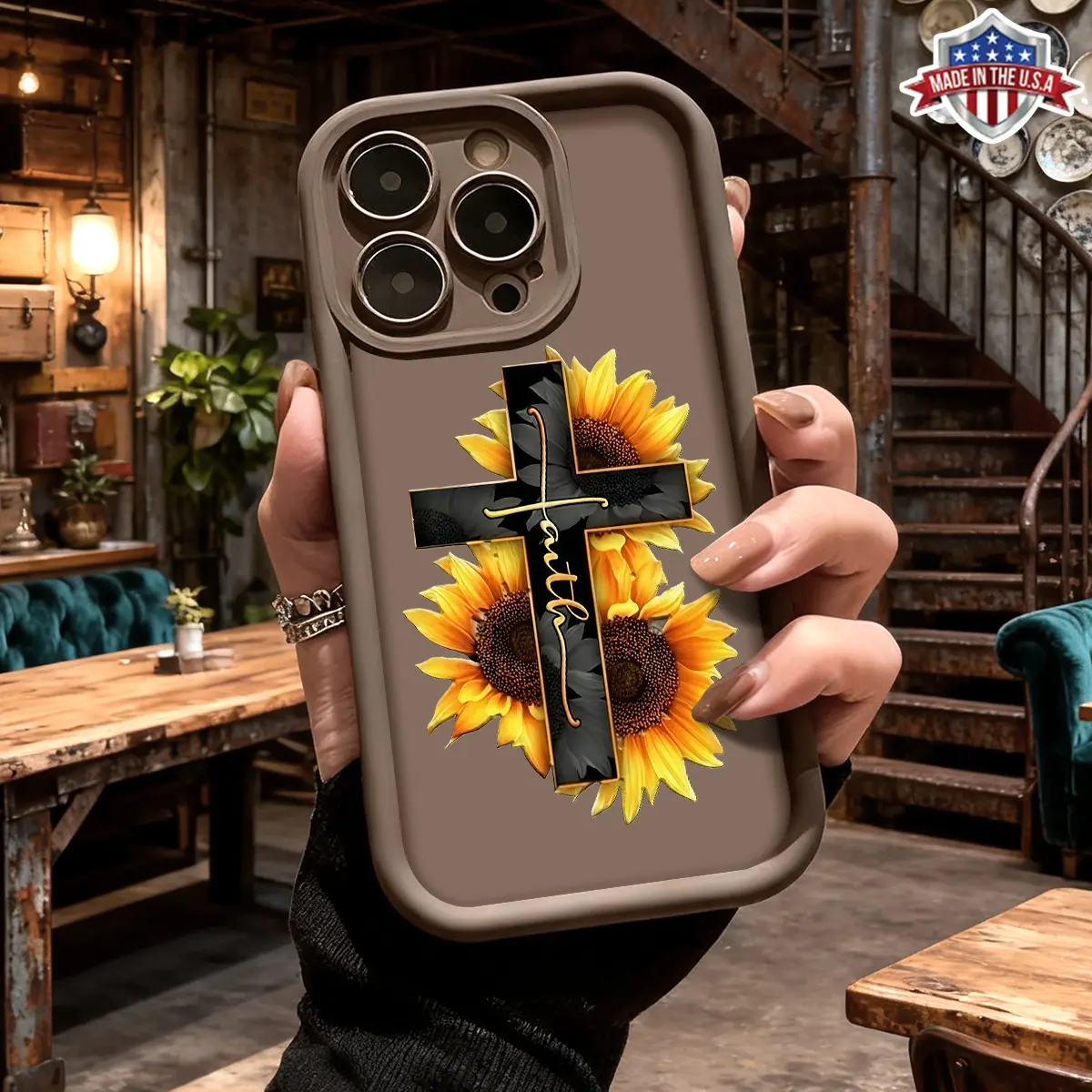 Artistic Sunflower Cross Faith Aesthetic Pattern Case for iPhone 17 Pro Max 16 15 14 13 12 11 XR XS Plus Air Slim Shockproof Protective Anti Scratch Lightweight TPU Cover,junk,promax