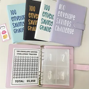 A5 100 Days Envelope Saving Challenge, 100 Pockets Letter Binder Refills, Cash Budget PU Notebook Set