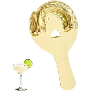 Gold Cocktail Strainer for Drinks 2 Prong Hawthorne Strainer with Removable Spring Stainless Steel Bartending Bar Cart Tool
