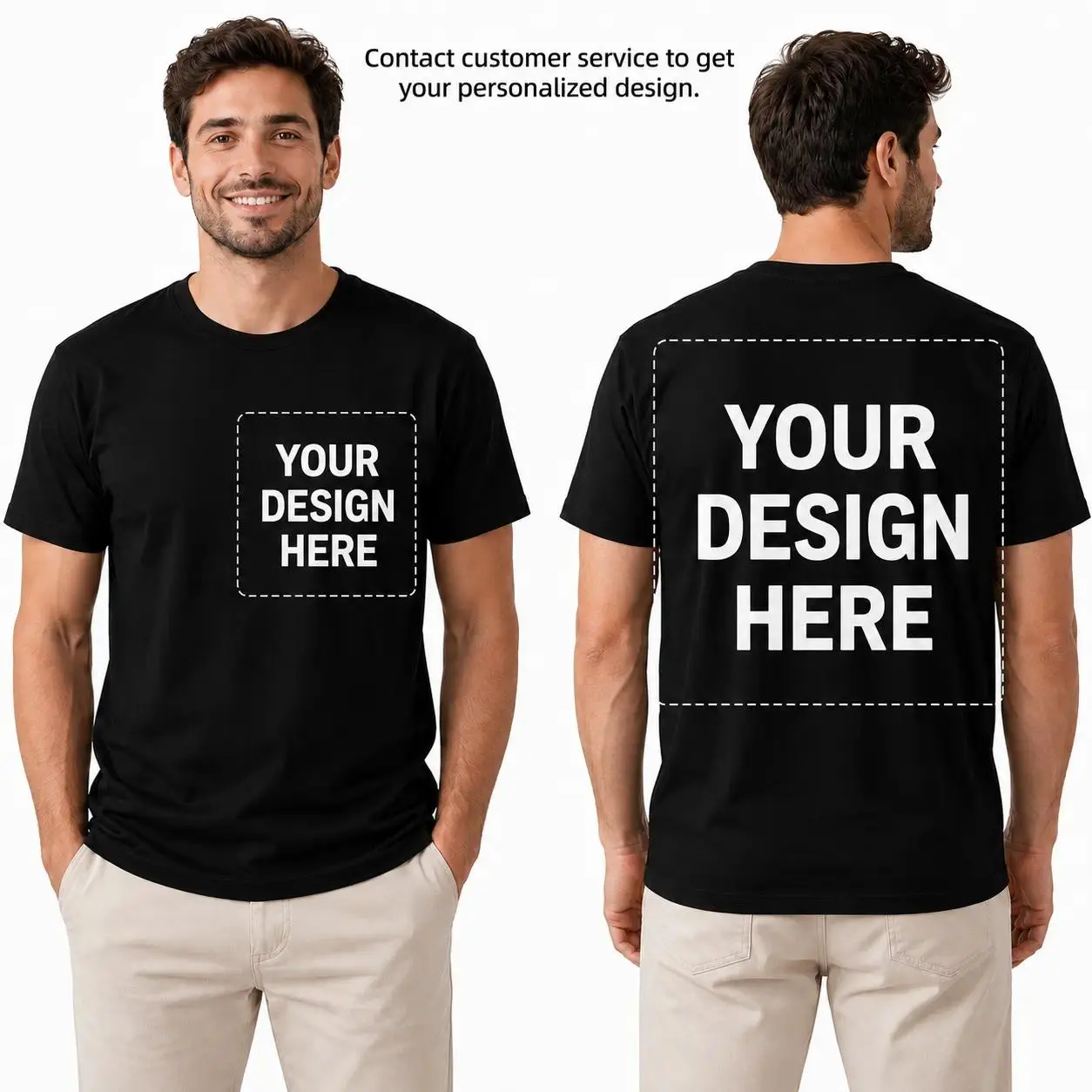 Personalized Graphic T-Shirt, Unisex Vintage Loose-Fit Cotton Top with Teddy Bear Print, Short-Sleeve Round Neck Tee with Custom Front-Back Design, Shortsleeve, Black-Front, Menswear