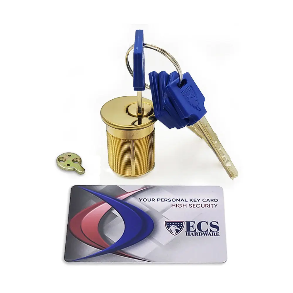 ECS HARDWARE Key-Controlled Mortise Cylinder, 1.5" US3 Polished Brass, Heavy-Duty Anti-Theft Lockable Ligature-Safe Security Lock with Keys