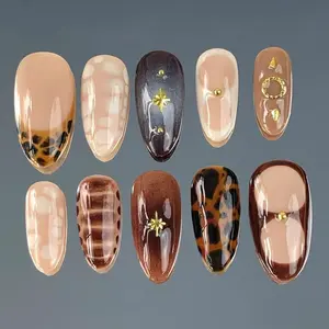Vintage Brown Press On Nails | Tortoise Shell, Mocha Marble & Gold Charm