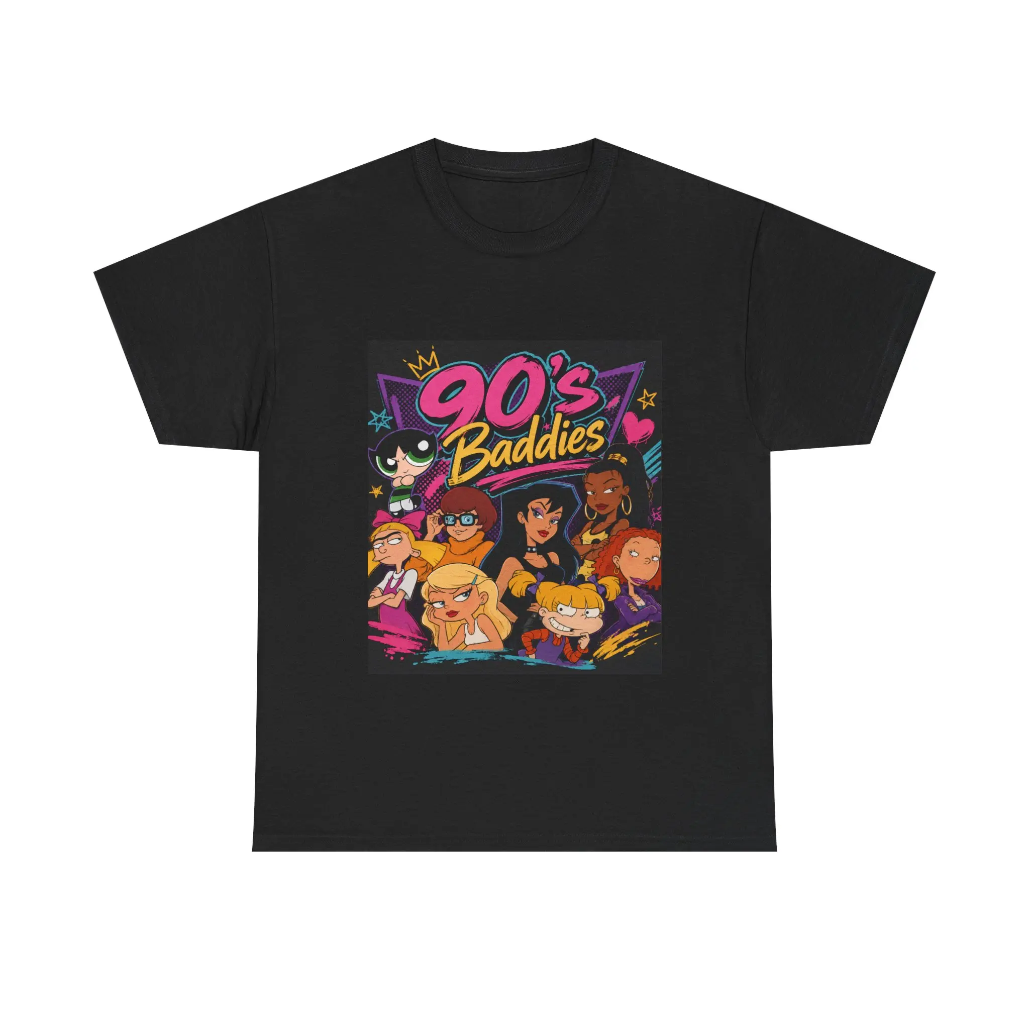 Men's 90's Baddies Casual Short-Sleeve Loose T-Shirt, Retro Cartoon Nostalgia Graphic, Breathable Cotton Tops, Vibe-Infused Menswear