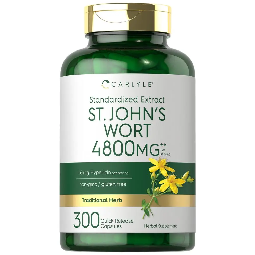 Carlyle St John's Wort Capsules | 4800mg | 300 Count | Non-GMO & Gluten Free Supplement | Standardized Extract